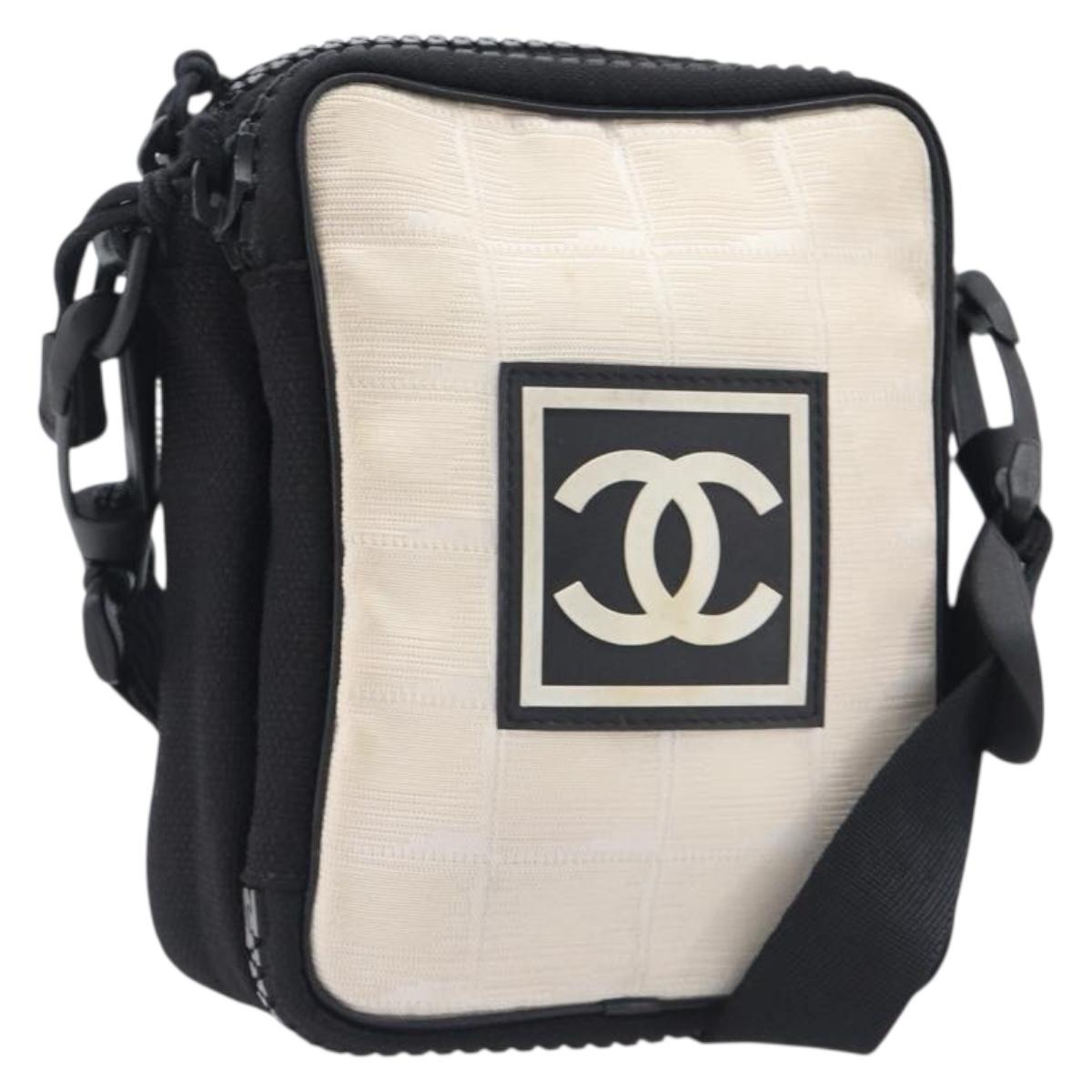 CHANEL Sports Line Shoulder Bag Canvas Ivory CC Auth 206799A