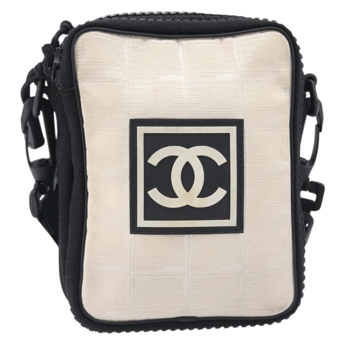 CHANEL Sports Line Shoulder Bag Canvas Ivory CC Auth 206799A