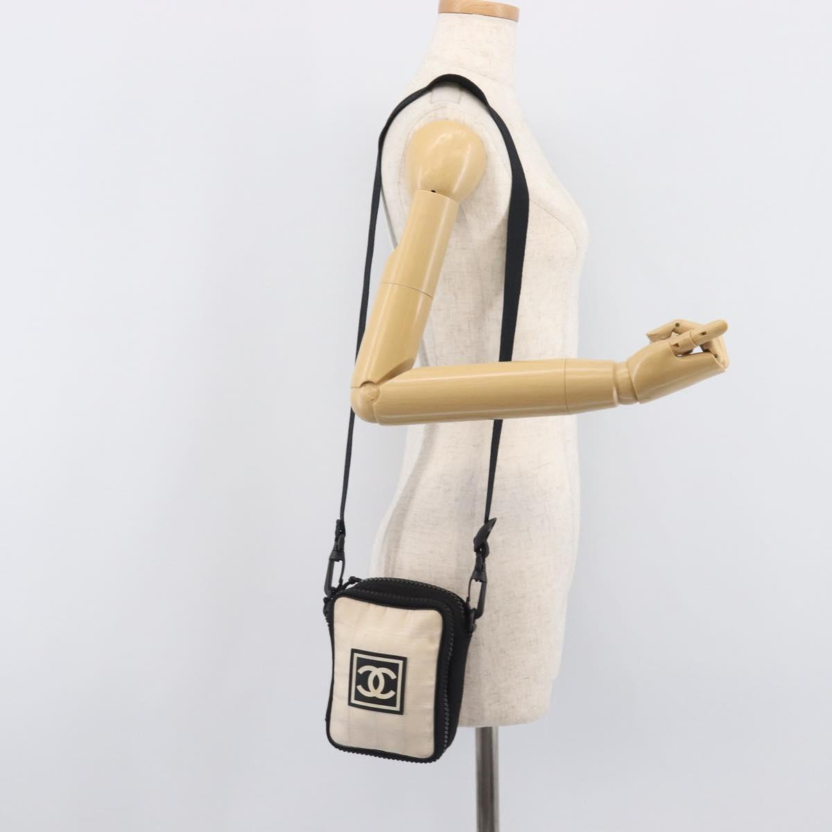 CHANEL Sports Line Shoulder Bag Canvas Ivory CC Auth 206799A
