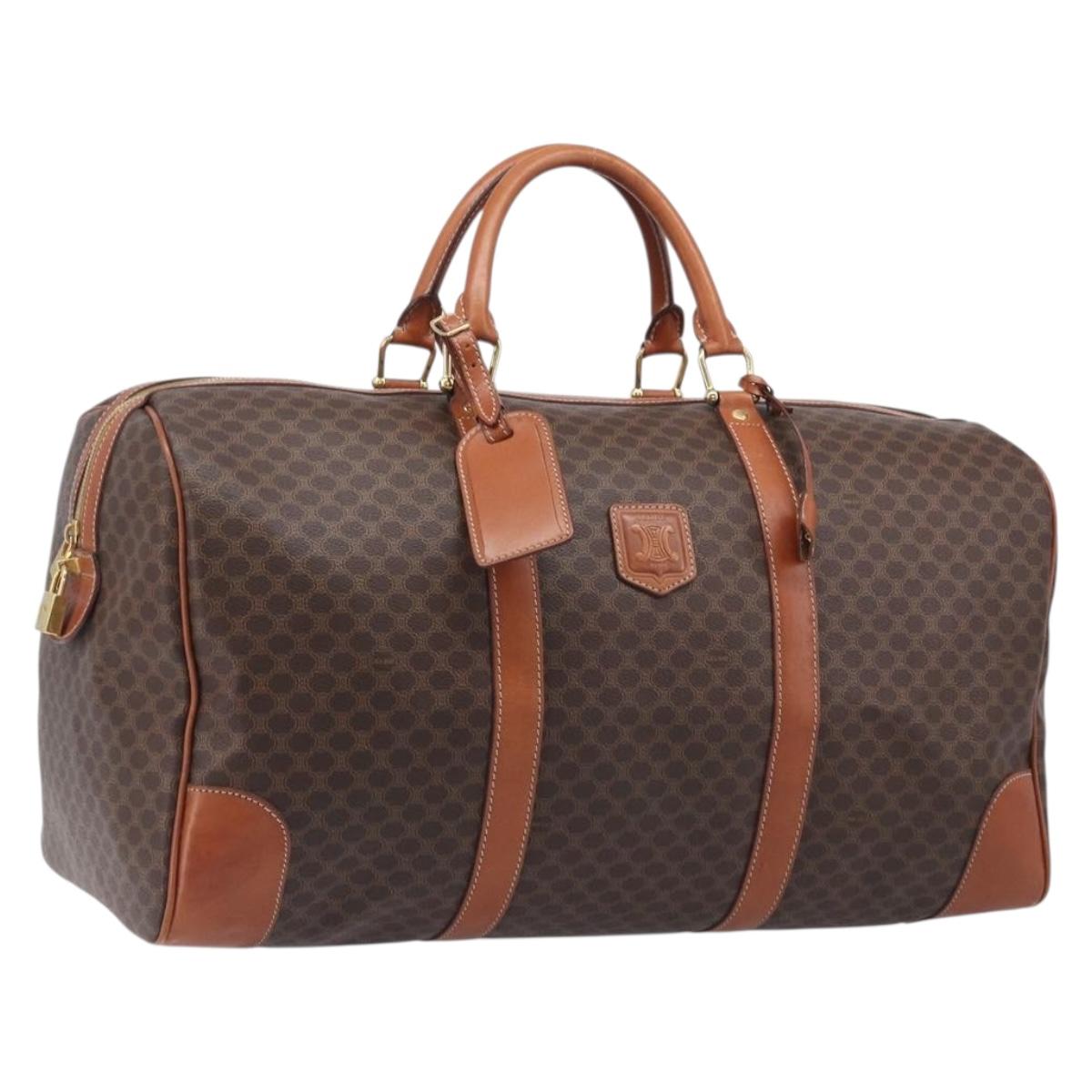 CELINE Macadam Canvas Boston Bag PVC Leather Brown Gold Auth 206801