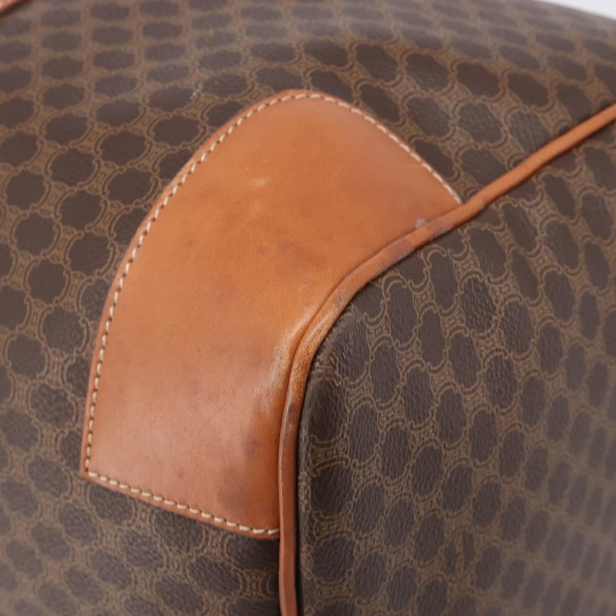 CELINE Macadam Canvas Boston Bag PVC Leather Brown Gold Auth 206801