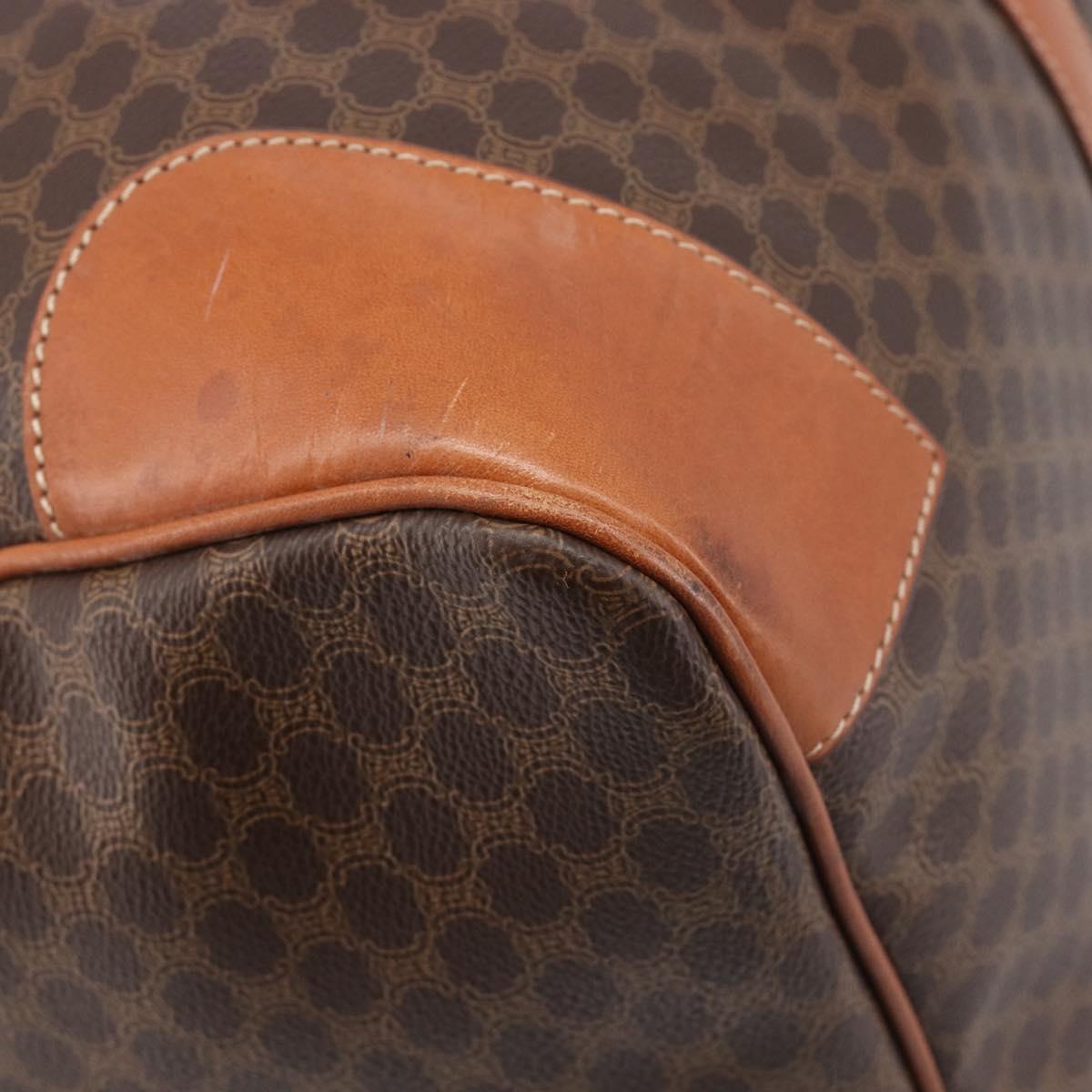 CELINE Macadam Canvas Boston Bag PVC Leather Brown Gold Auth 206801