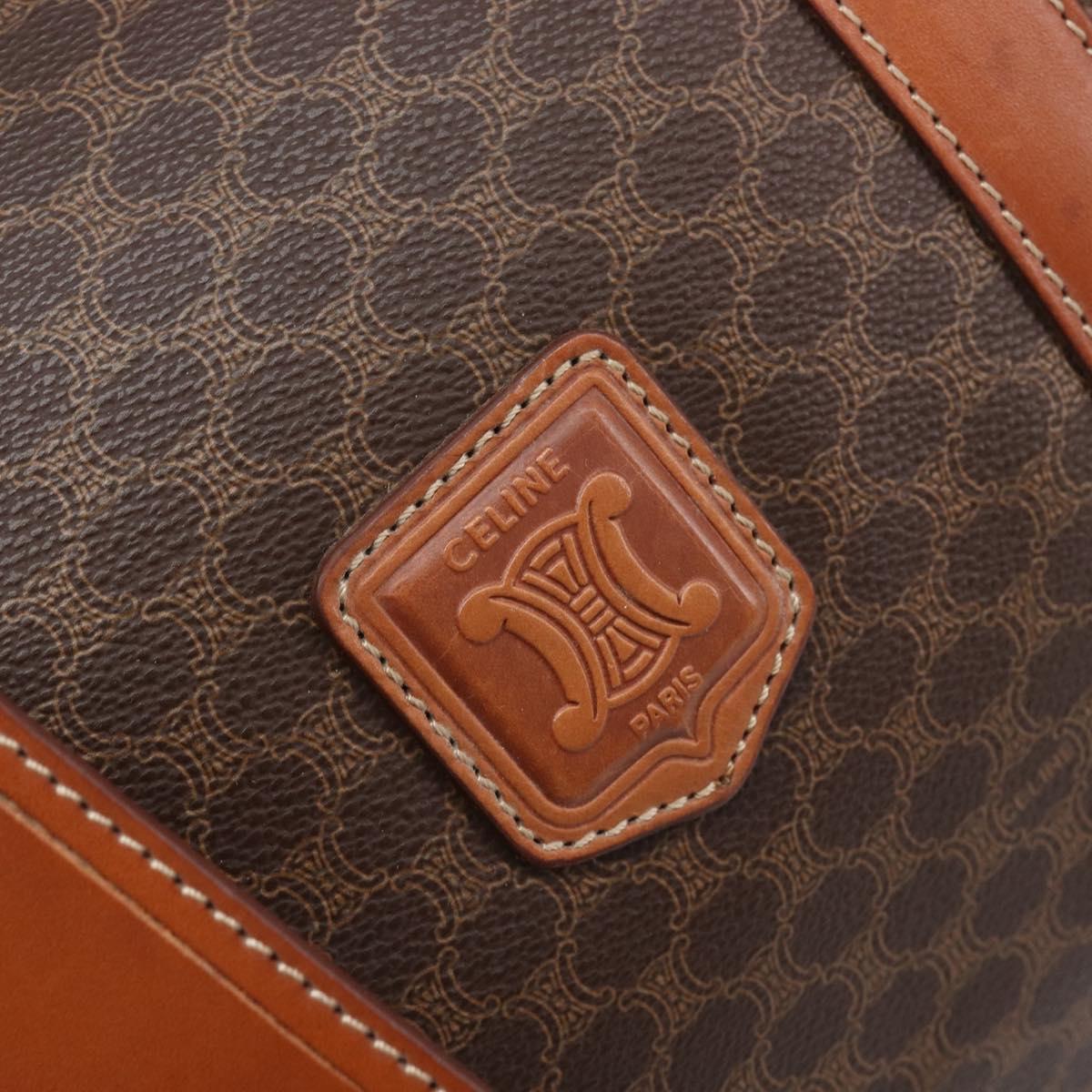CELINE Macadam Canvas Boston Bag PVC Leather Brown Gold Auth 206801