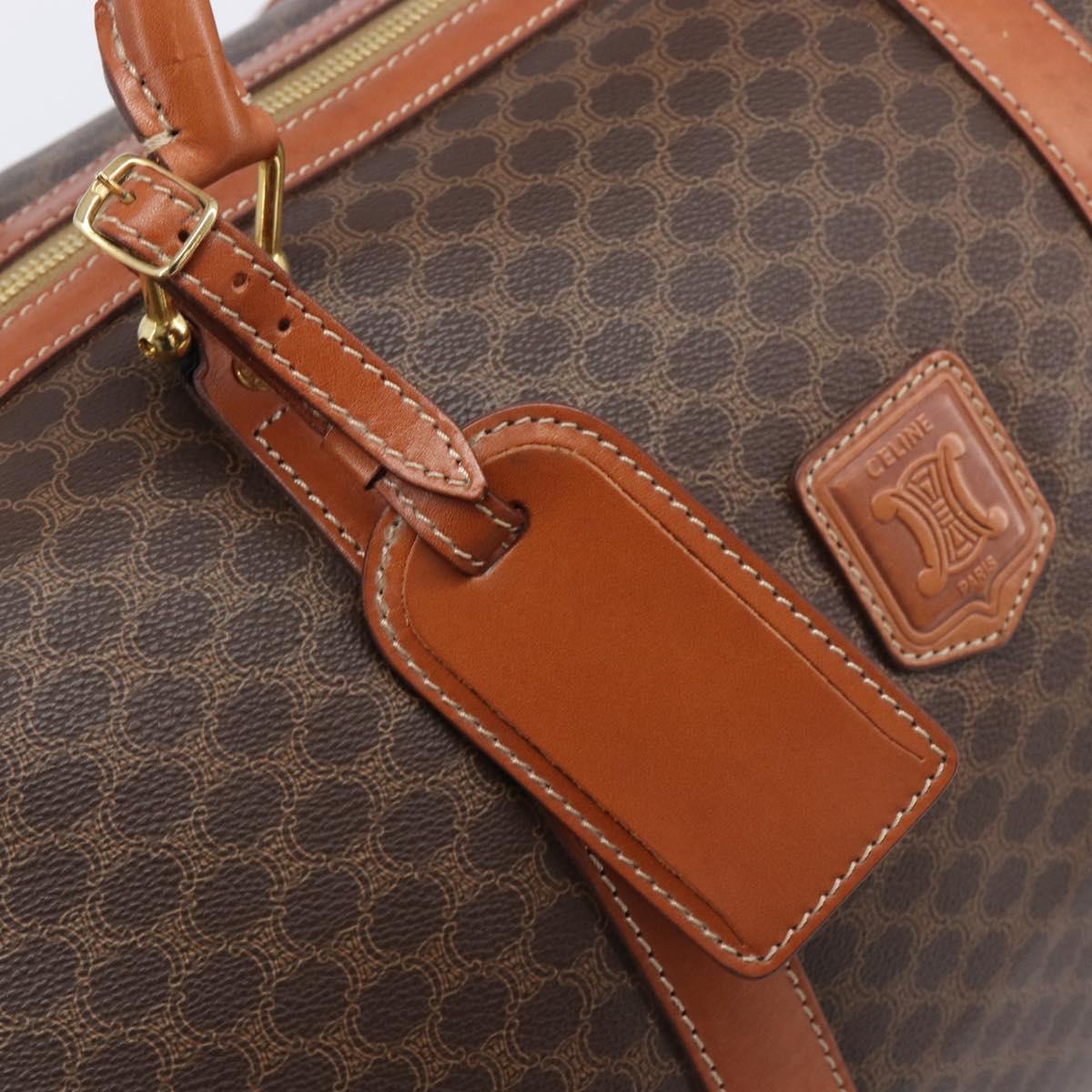 CELINE Macadam Canvas Boston Bag PVC Leather Brown Gold Auth 206801