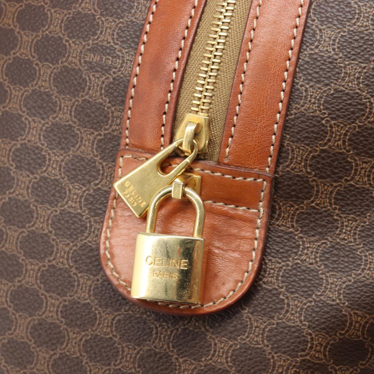 CELINE Macadam Canvas Boston Bag PVC Leather Brown Gold Auth 206801