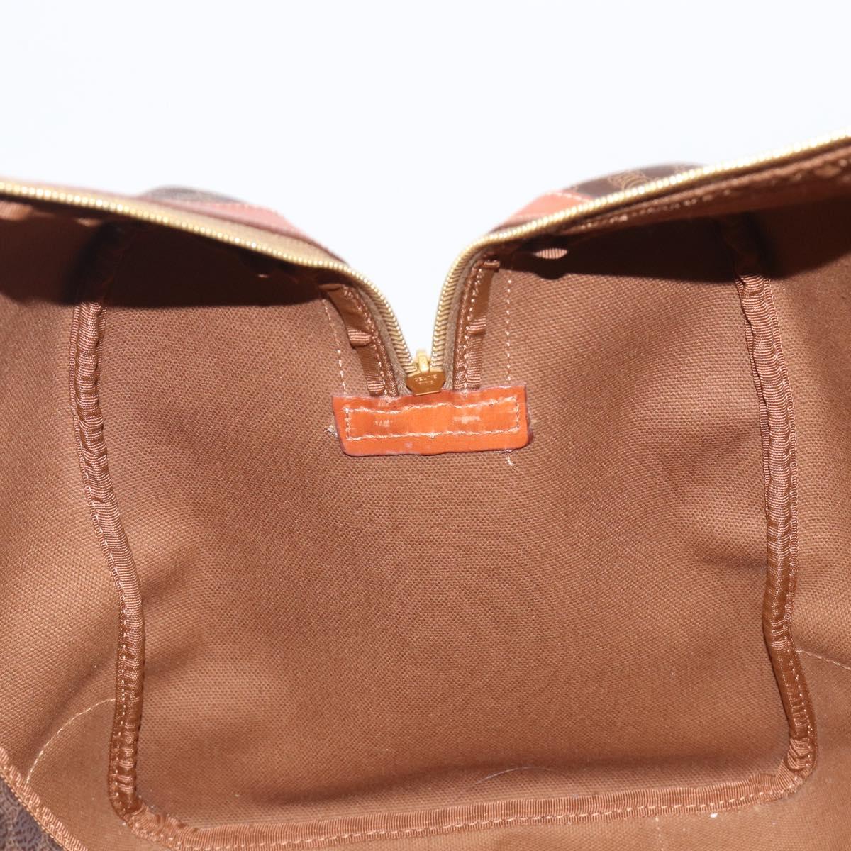 CELINE Macadam Canvas Boston Bag PVC Leather Brown Gold Auth 206801