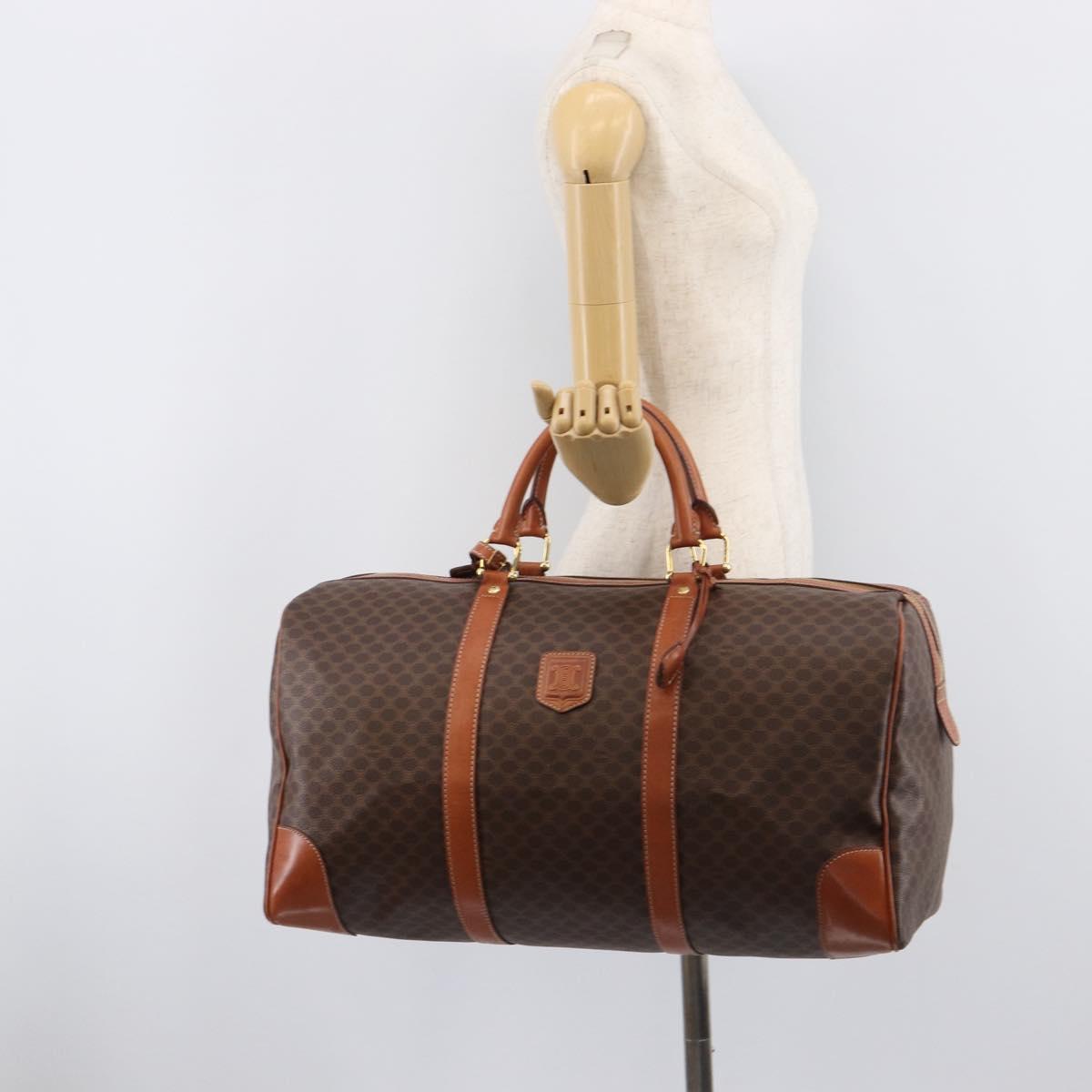 CELINE Macadam Canvas Boston Bag PVC Leather Brown Gold Auth 206801