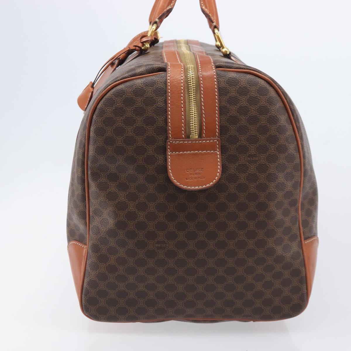 CELINE Macadam Canvas Boston Bag PVC Leather Brown Gold Auth 206801