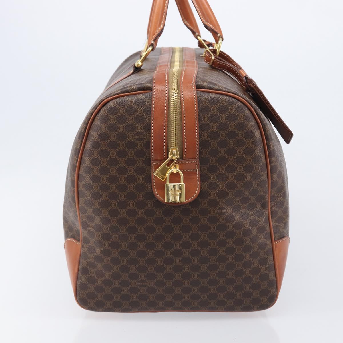 CELINE Macadam Canvas Boston Bag PVC Leather Brown Gold Auth 206801