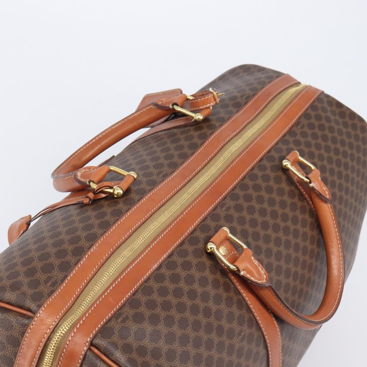 CELINE Macadam Canvas Boston Bag PVC Leather Brown Gold Auth 206801