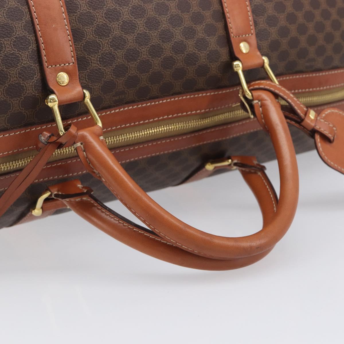 CELINE Macadam Canvas Boston Bag PVC Leather Brown Gold Auth 206801