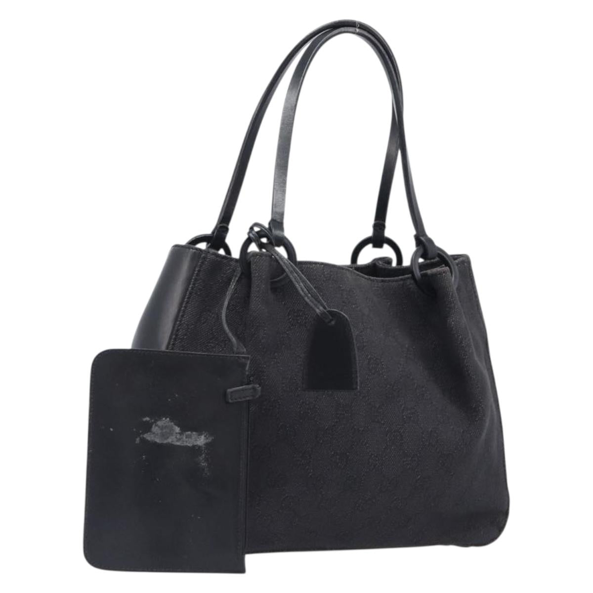 GUCCI GG Canvas Tote Bag Black Silver 101919 Auth 206805
