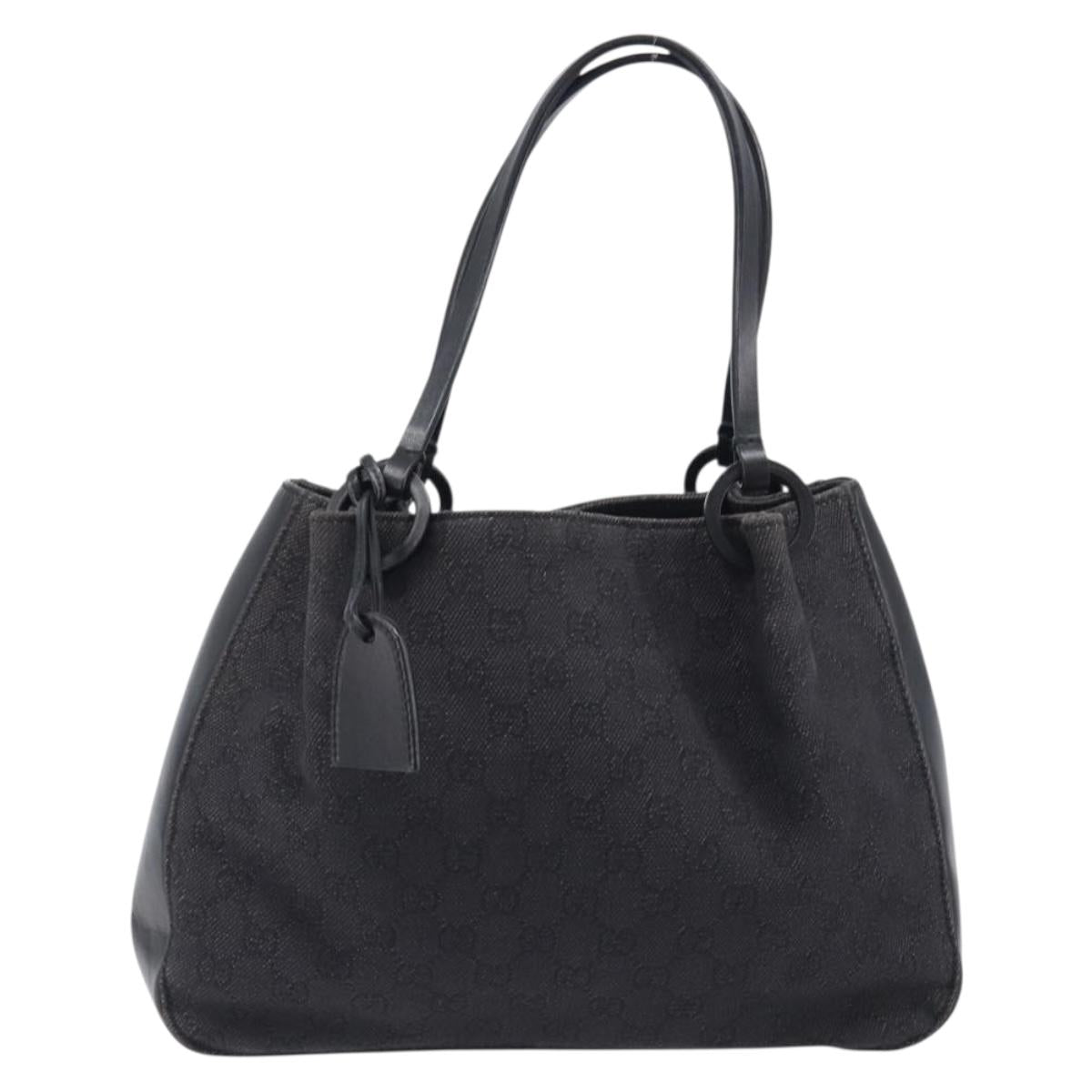 GUCCI GG Canvas Tote Bag Black Silver 101919 Auth 206805