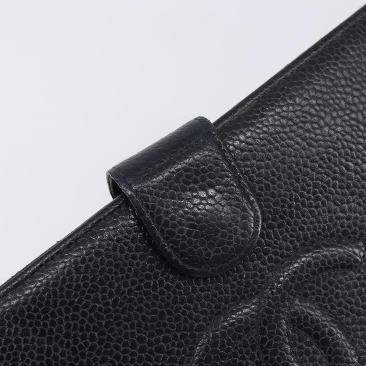 CHANEL Long Wallet Caviar Skin Black Gold CC Auth 206812