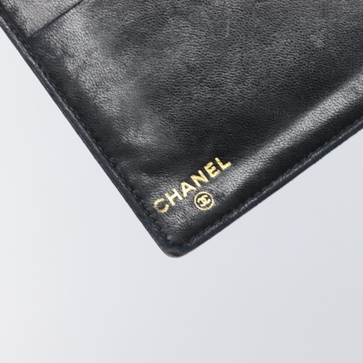 CHANEL Long Wallet Caviar Skin Black Gold CC Auth 206812