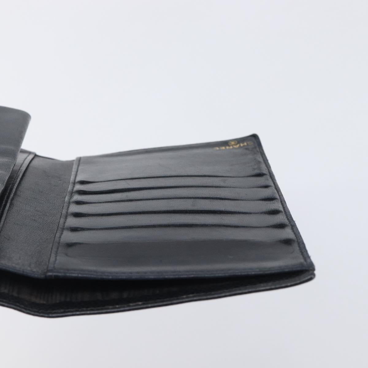 CHANEL Long Wallet Caviar Skin Black Gold CC Auth 206812