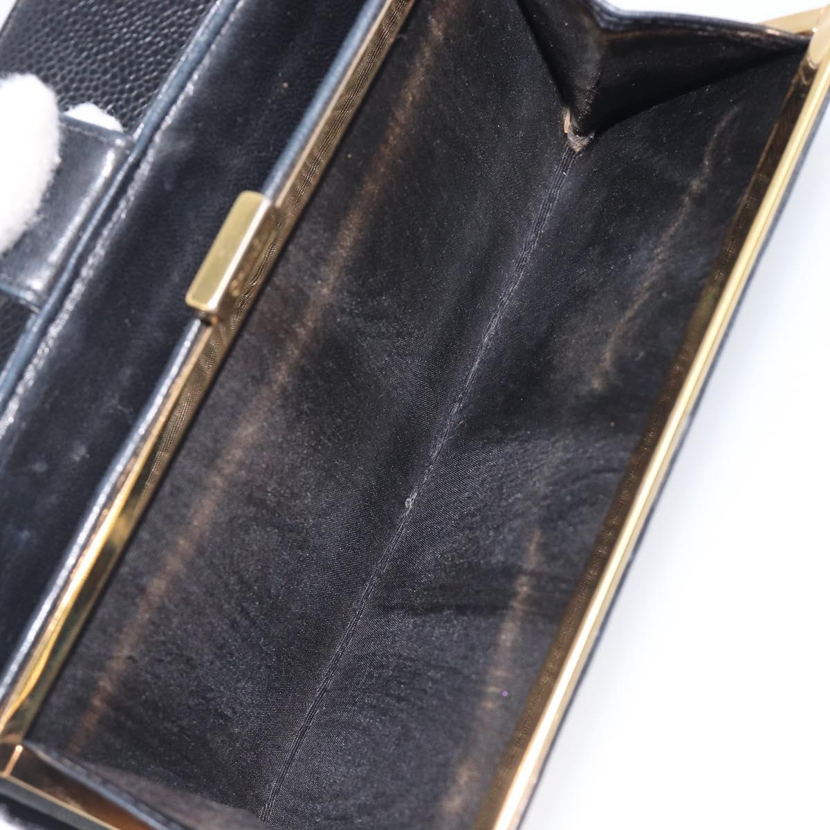CHANEL Long Wallet Caviar Skin Black Gold CC Auth 206812