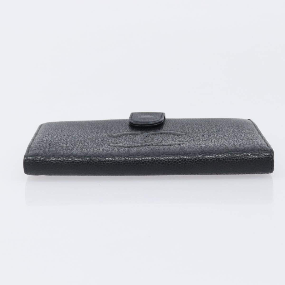 CHANEL Long Wallet Caviar Skin Black Gold CC Auth 206812