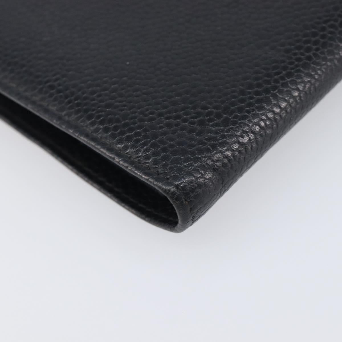 CHANEL Long Wallet Caviar Skin Black Gold CC Auth 206812