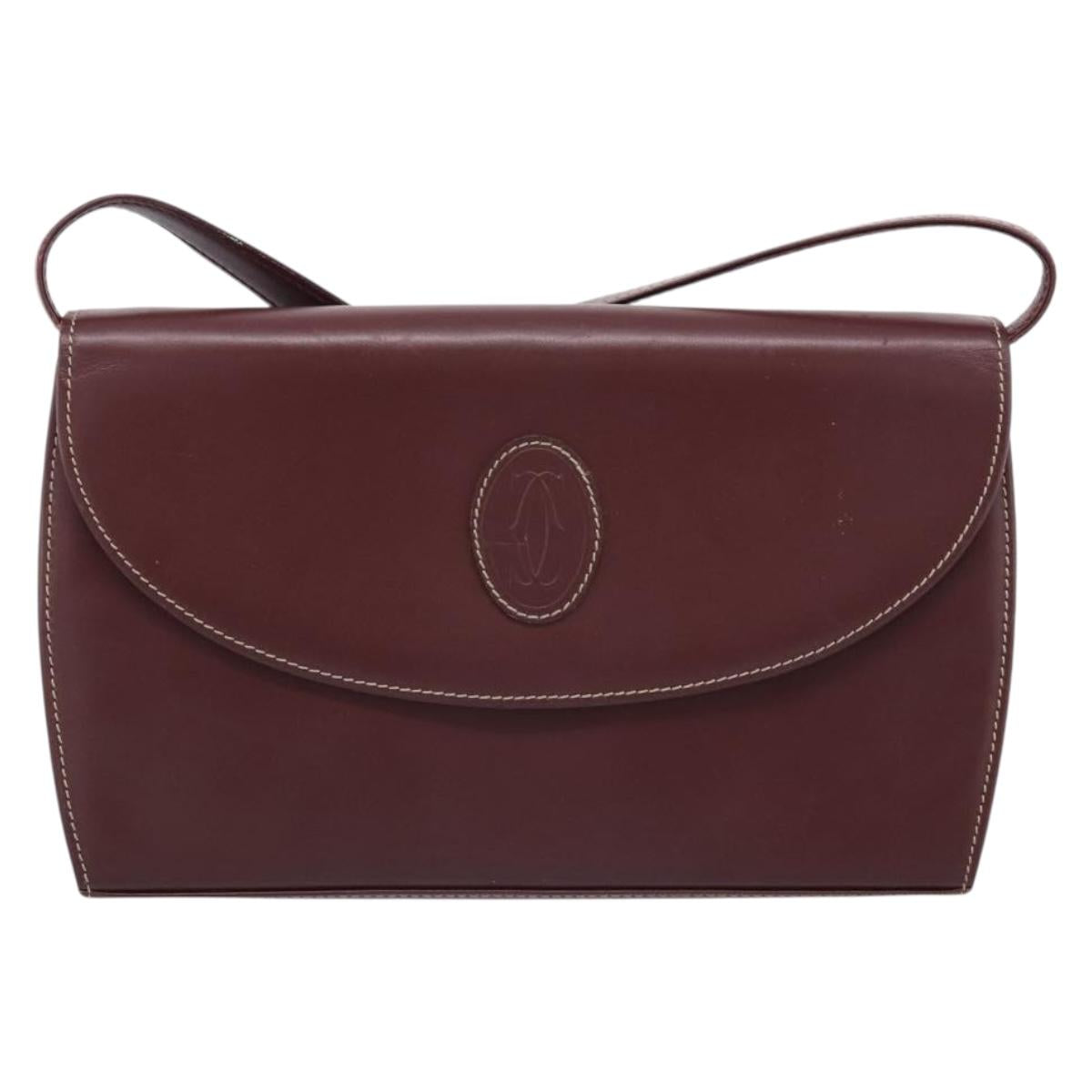 Cartier Clutch Bag Shoulder Bag Leather 2 Set Bordeaux Gold Tone Auth 206820
