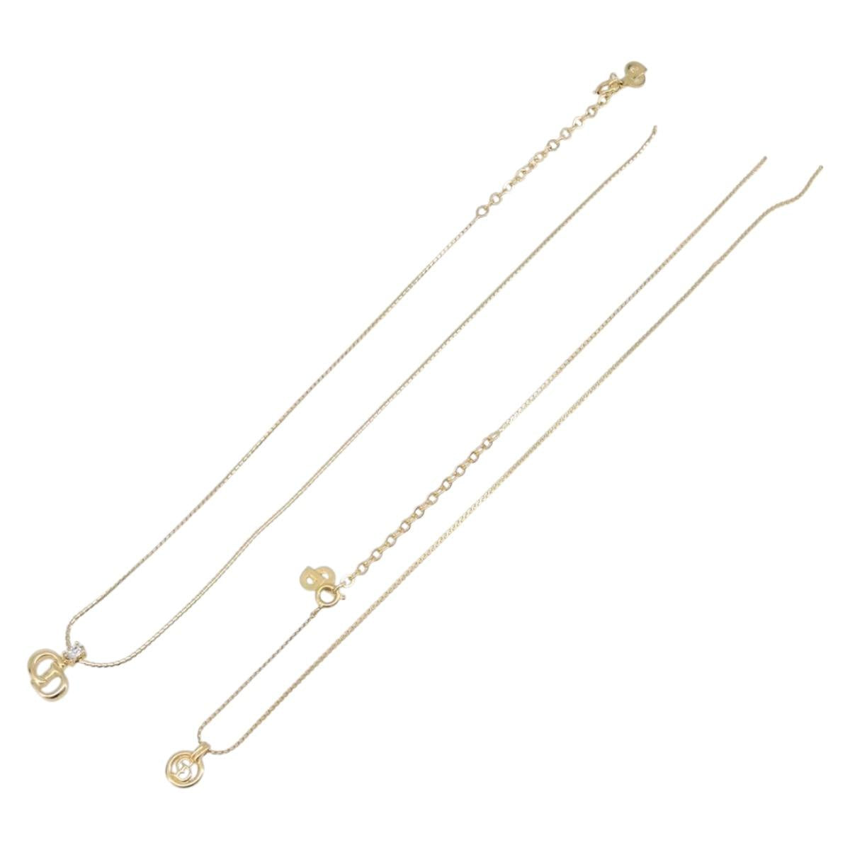 Christian Dior Necklace Metal 2 Set Gold Tone Auth 206829