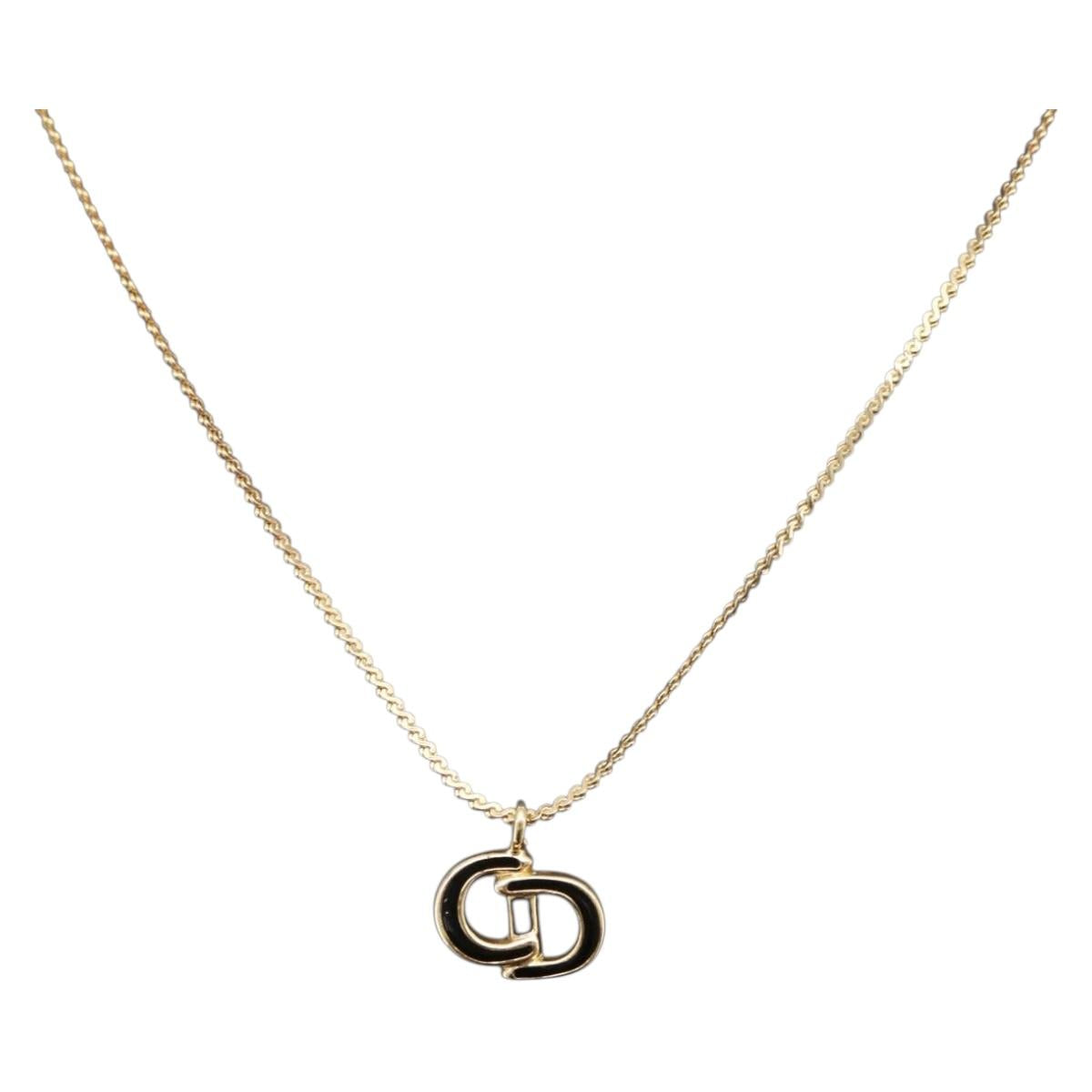 Christian Dior Necklace Metal Gold Tone Auth 206830