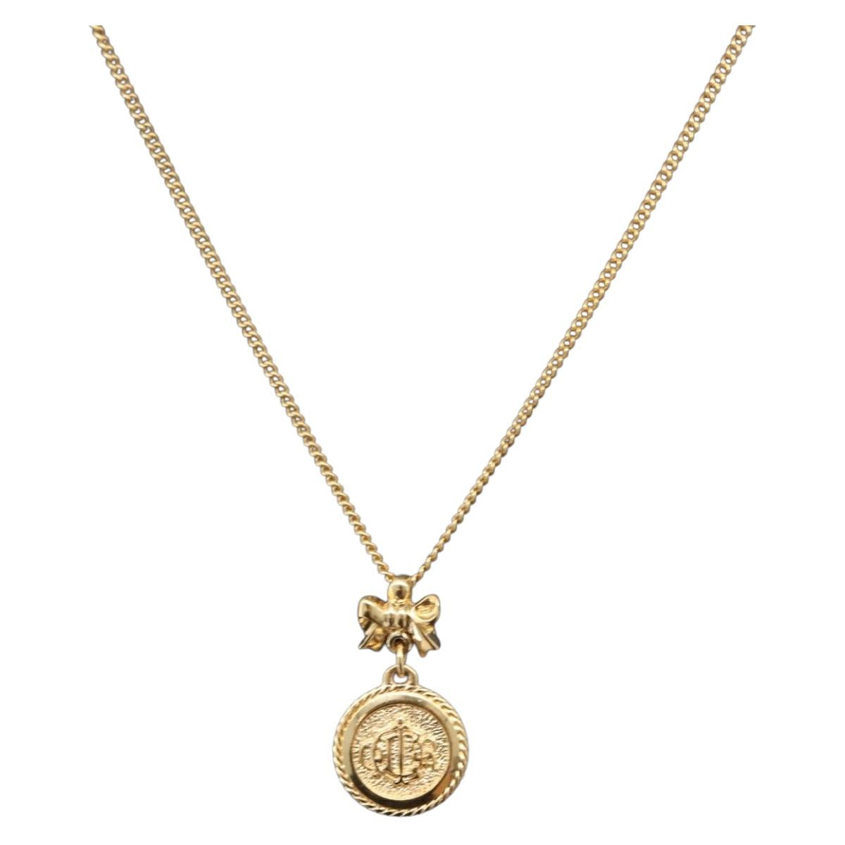 Christian Dior Necklace Metal Gold Tone Auth 206832