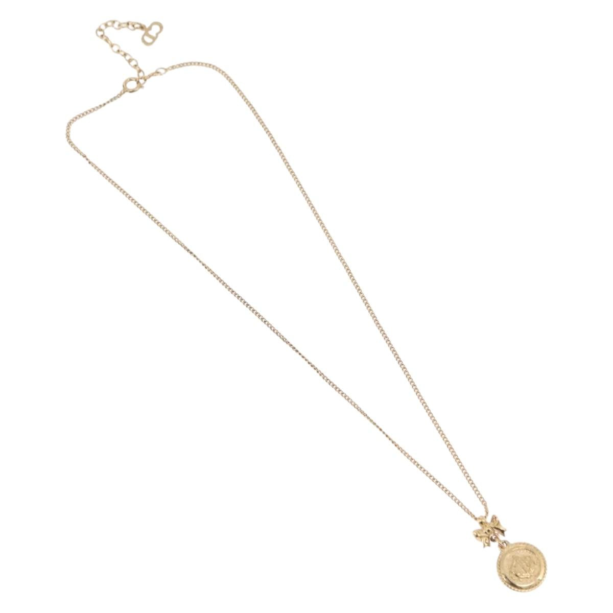 Christian Dior Necklace Metal Gold Tone Auth 206832