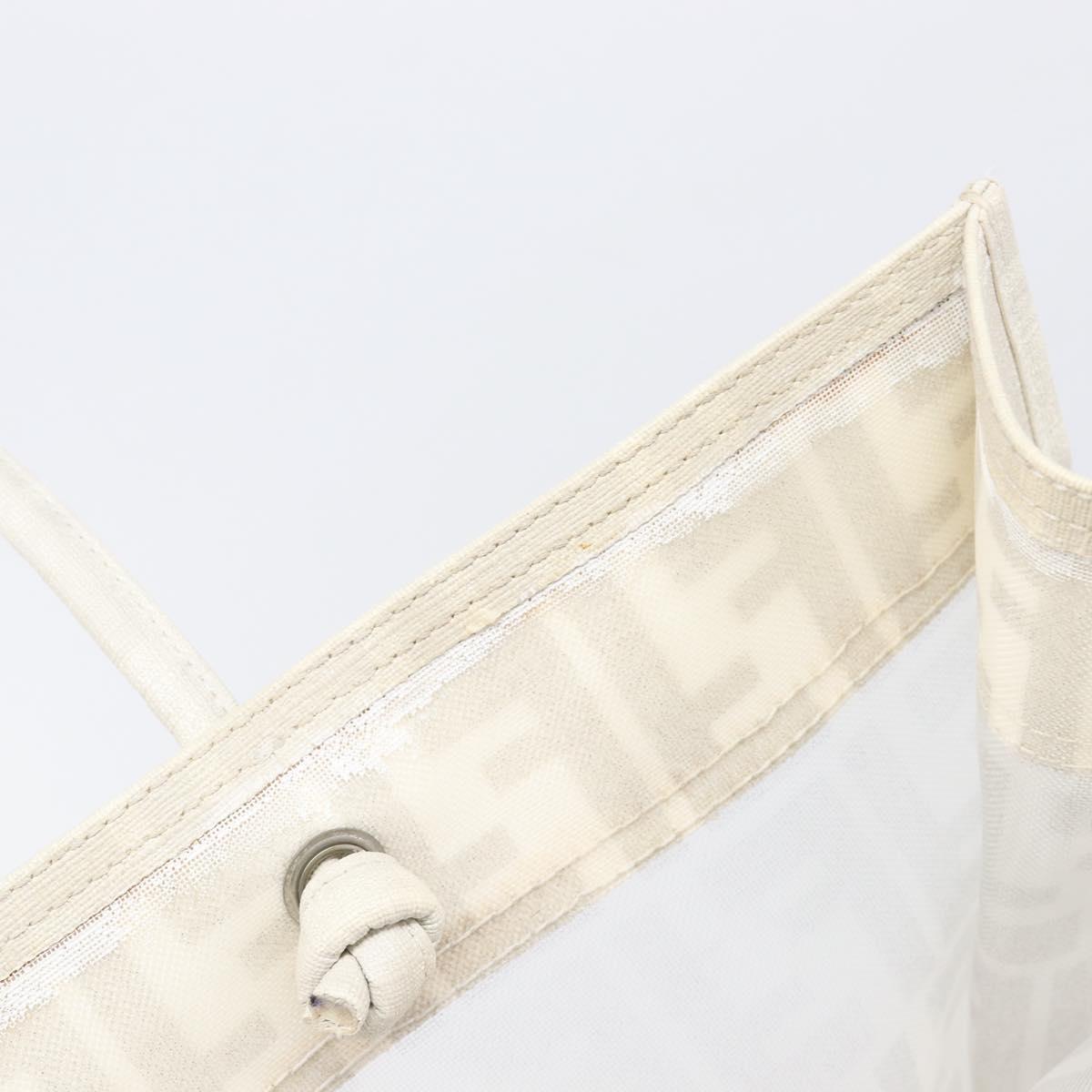 FENDI Zucca Canvas Tote Bag Leather Mesh White Auth 206836A