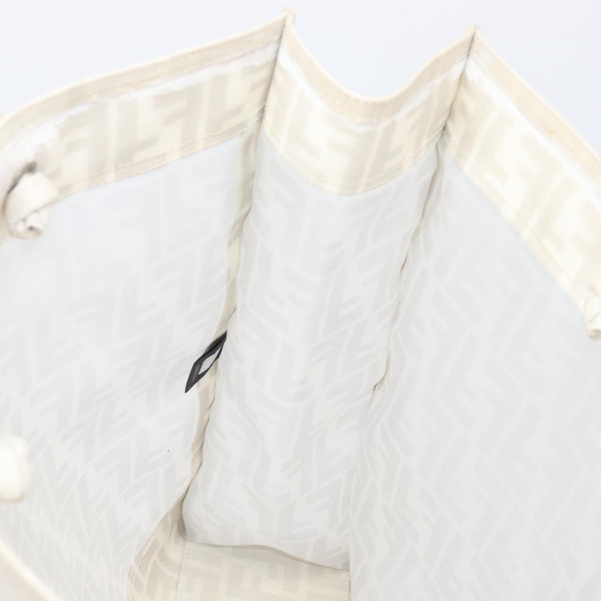 FENDI Zucca Canvas Tote Bag Leather Mesh White Auth 206836A