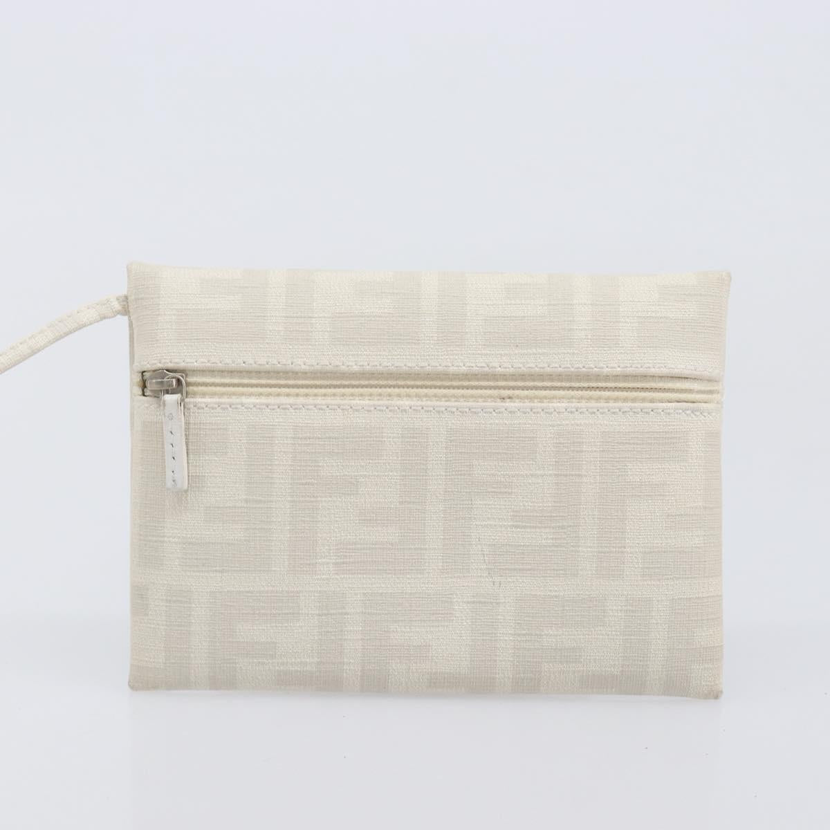 FENDI Zucca Canvas Tote Bag Leather Mesh White Auth 206836A