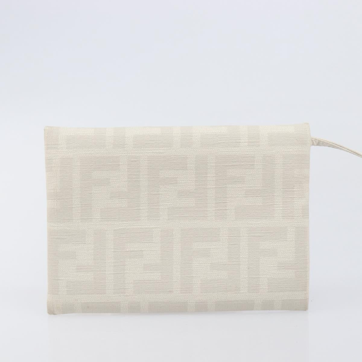 FENDI Zucca Canvas Tote Bag Leather Mesh White Auth 206836A