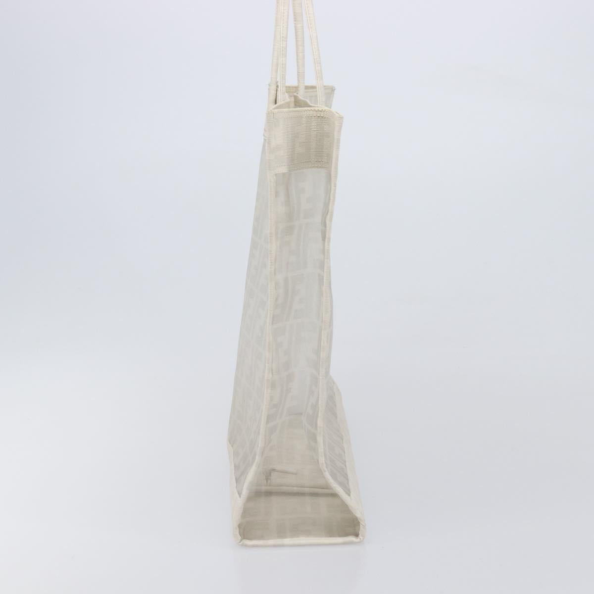 FENDI Zucca Canvas Tote Bag Leather Mesh White Auth 206836A