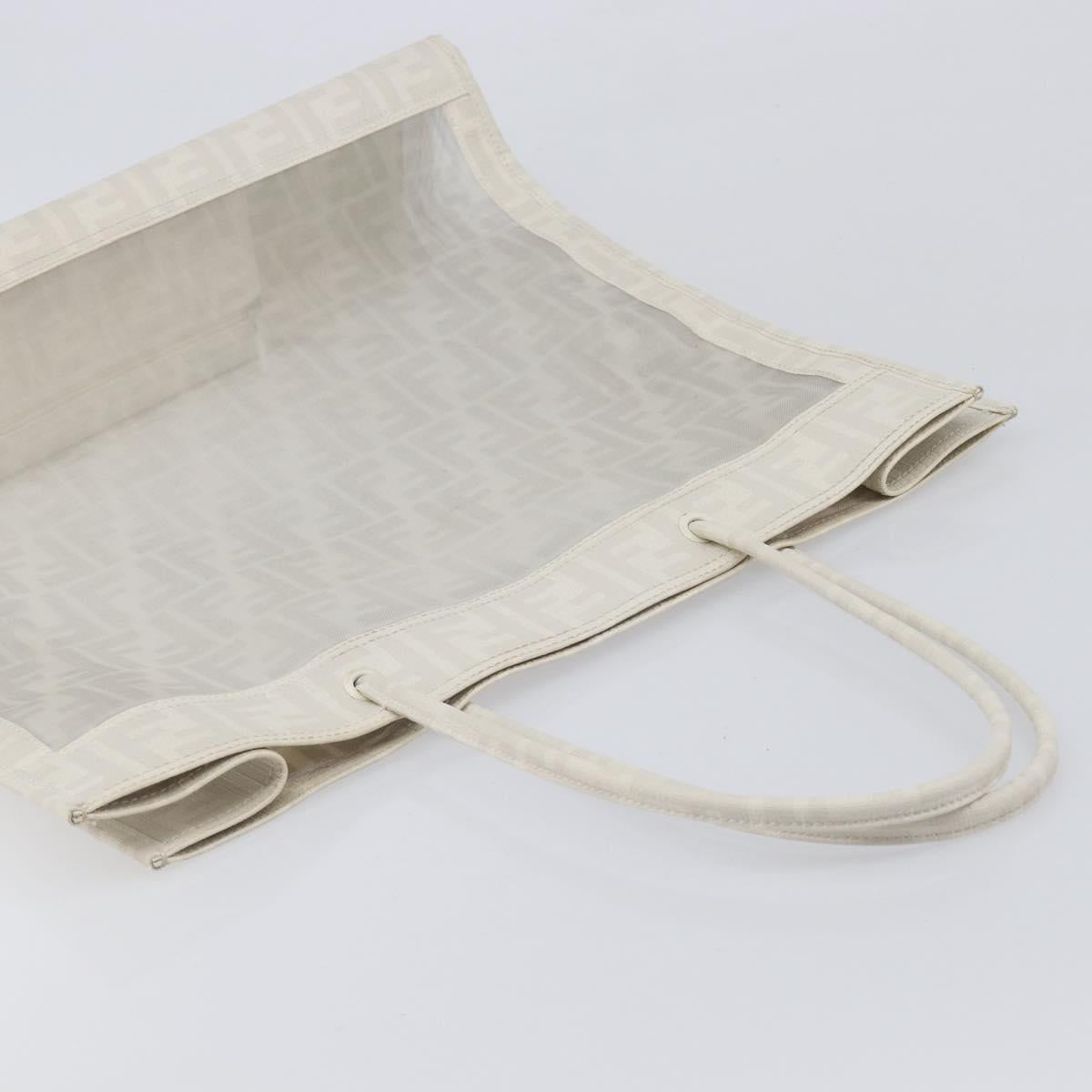 FENDI Zucca Canvas Tote Bag Leather Mesh White Auth 206836A