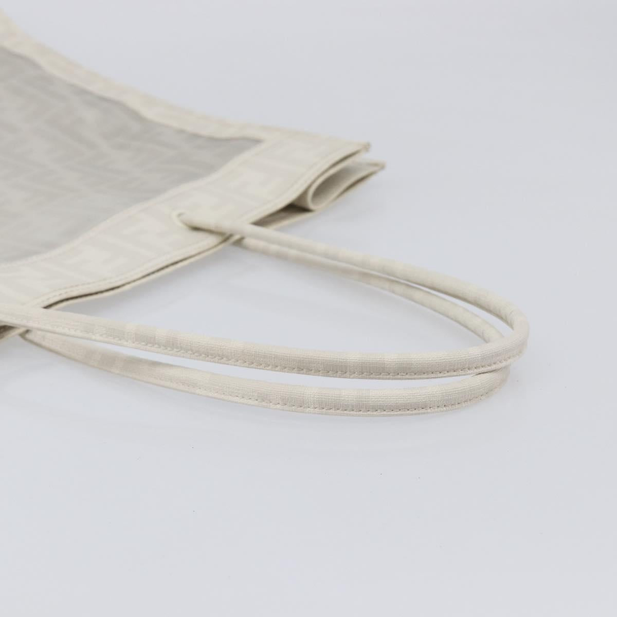 FENDI Zucca Canvas Tote Bag Leather Mesh White Auth 206836A