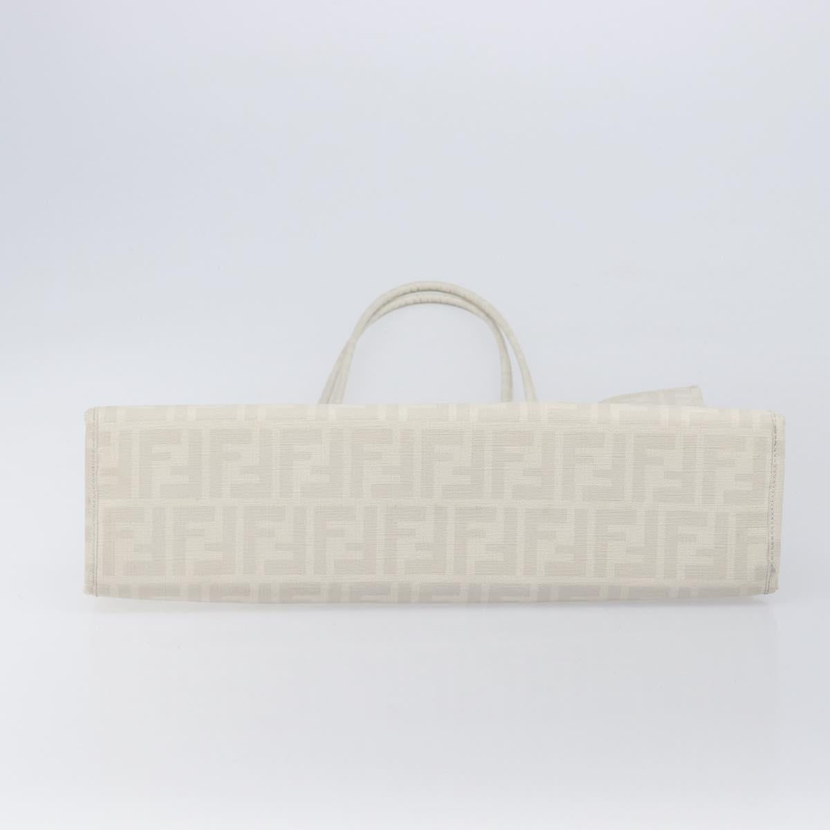 FENDI Zucca Canvas Tote Bag Leather Mesh White Auth 206836A