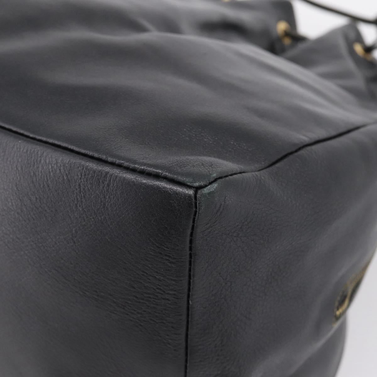 FENDI Hand Bag Leather Black Gold Auth 206838