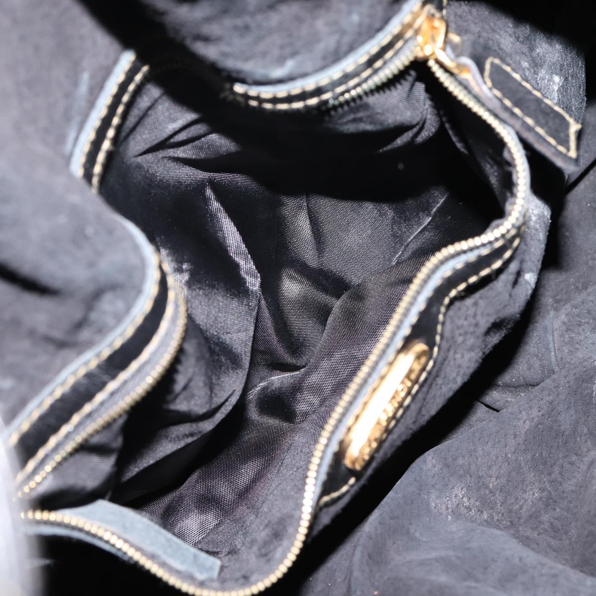FENDI Hand Bag Leather Black Gold Auth 206838