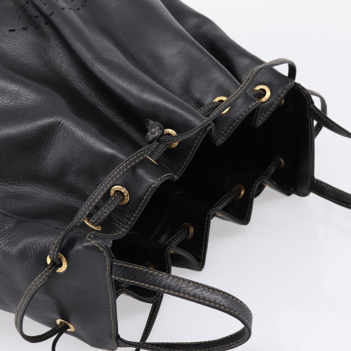 FENDI Hand Bag Leather Black Gold Auth 206838