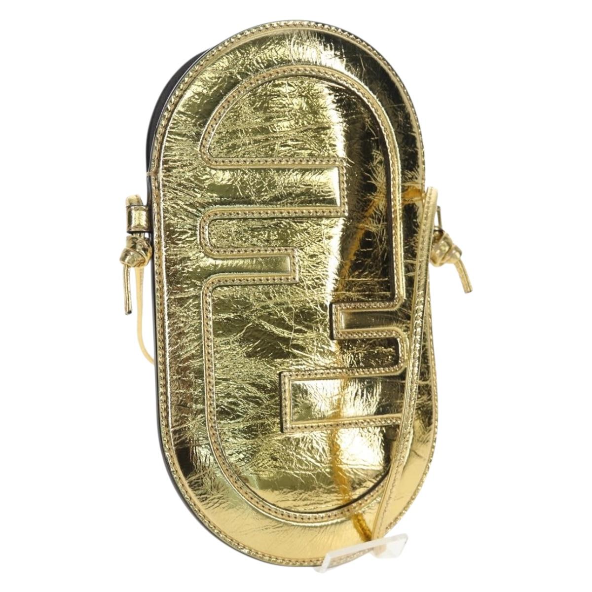 FENDI Shoulder Pouch Leather Gold Auth 206841M