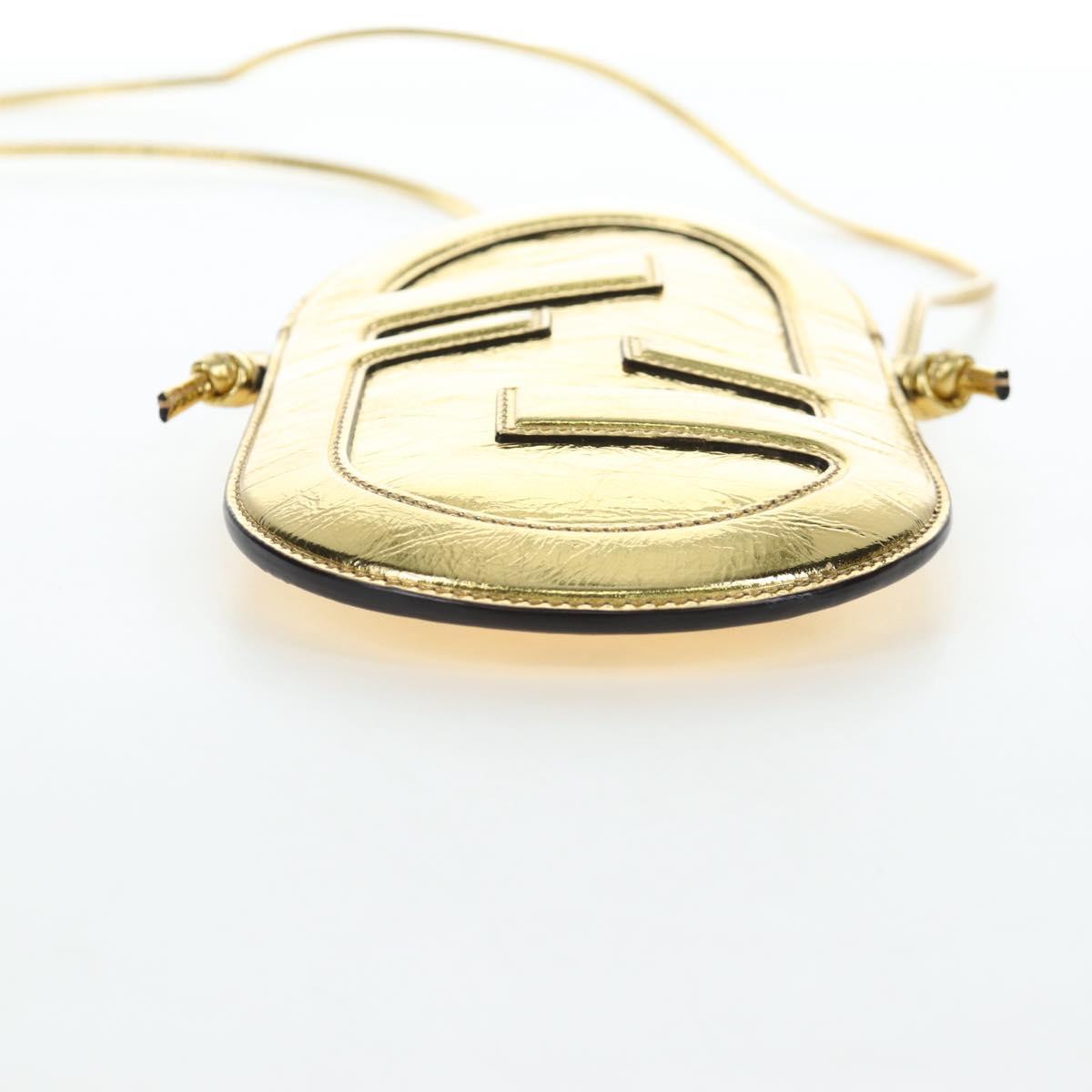 FENDI Shoulder Pouch Leather Gold Auth 206841M