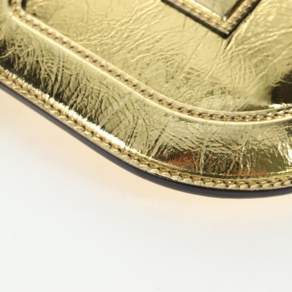 FENDI Shoulder Pouch Leather Gold Auth 206841M