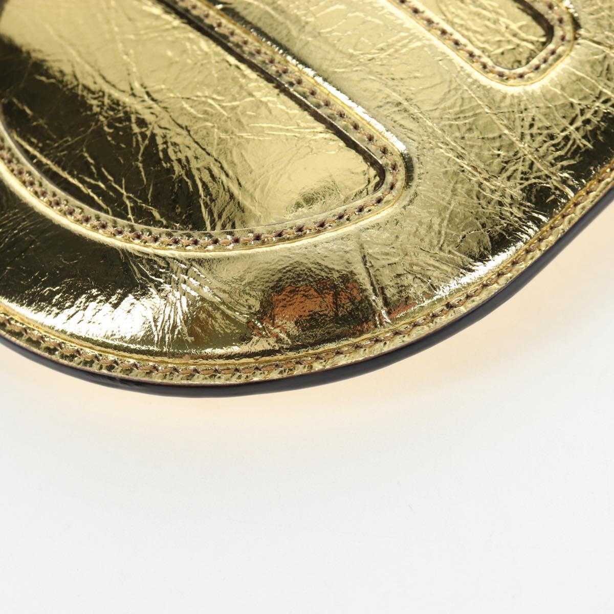 FENDI Shoulder Pouch Leather Gold Auth 206841M