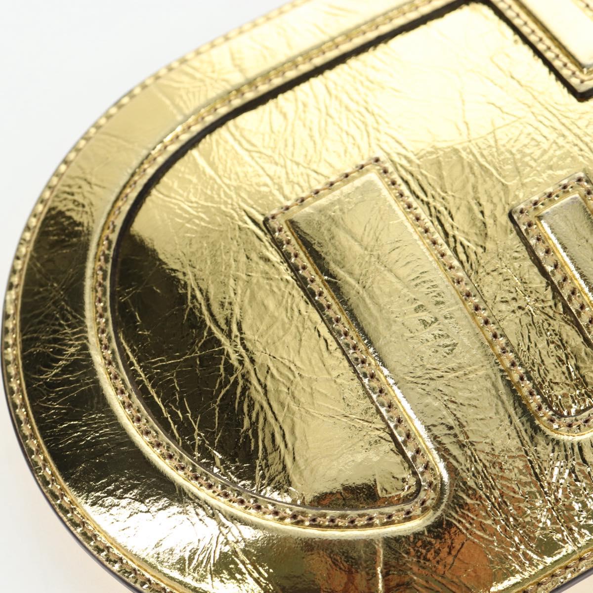 FENDI Shoulder Pouch Leather Gold Auth 206841M