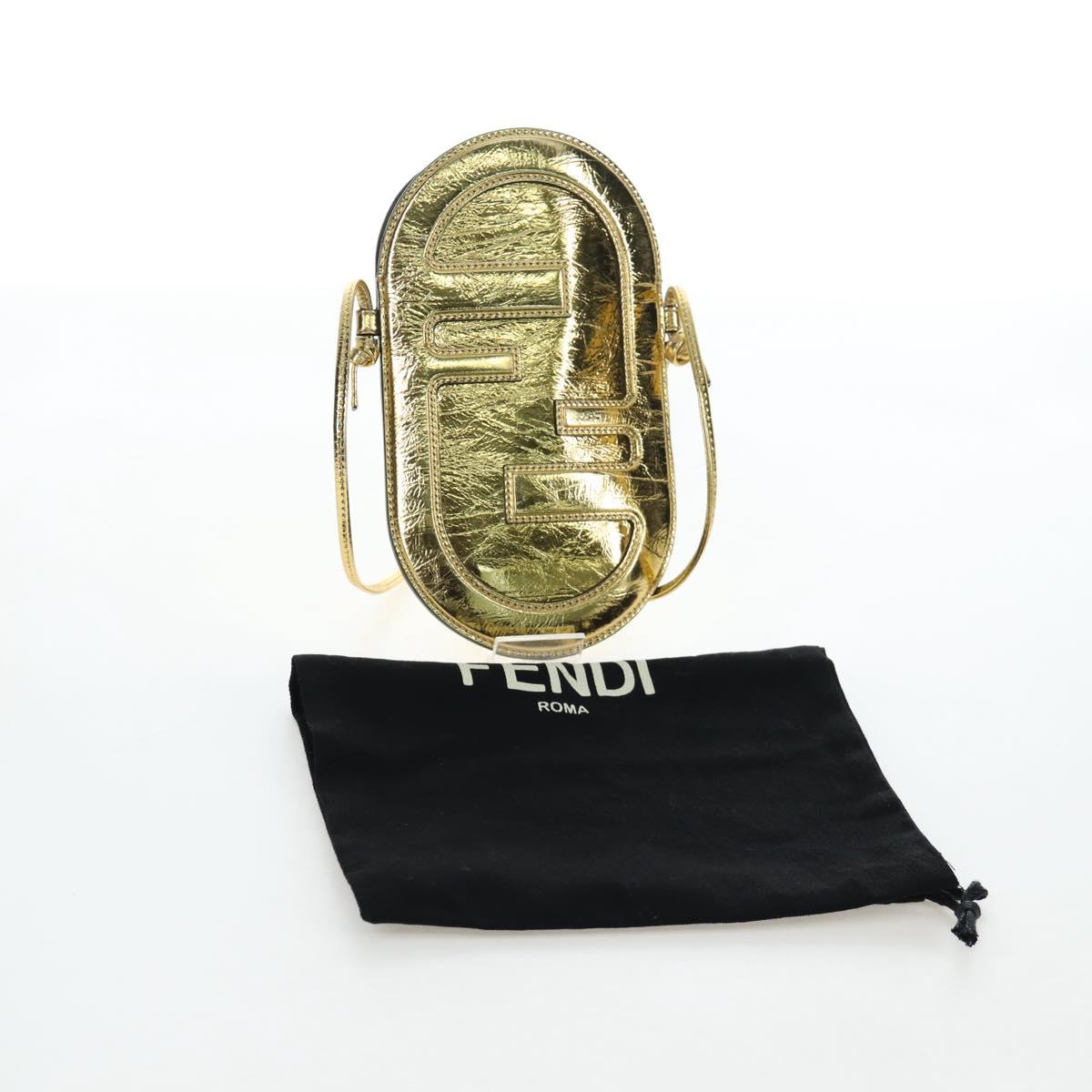 FENDI Shoulder Pouch Leather Gold Auth 206841M