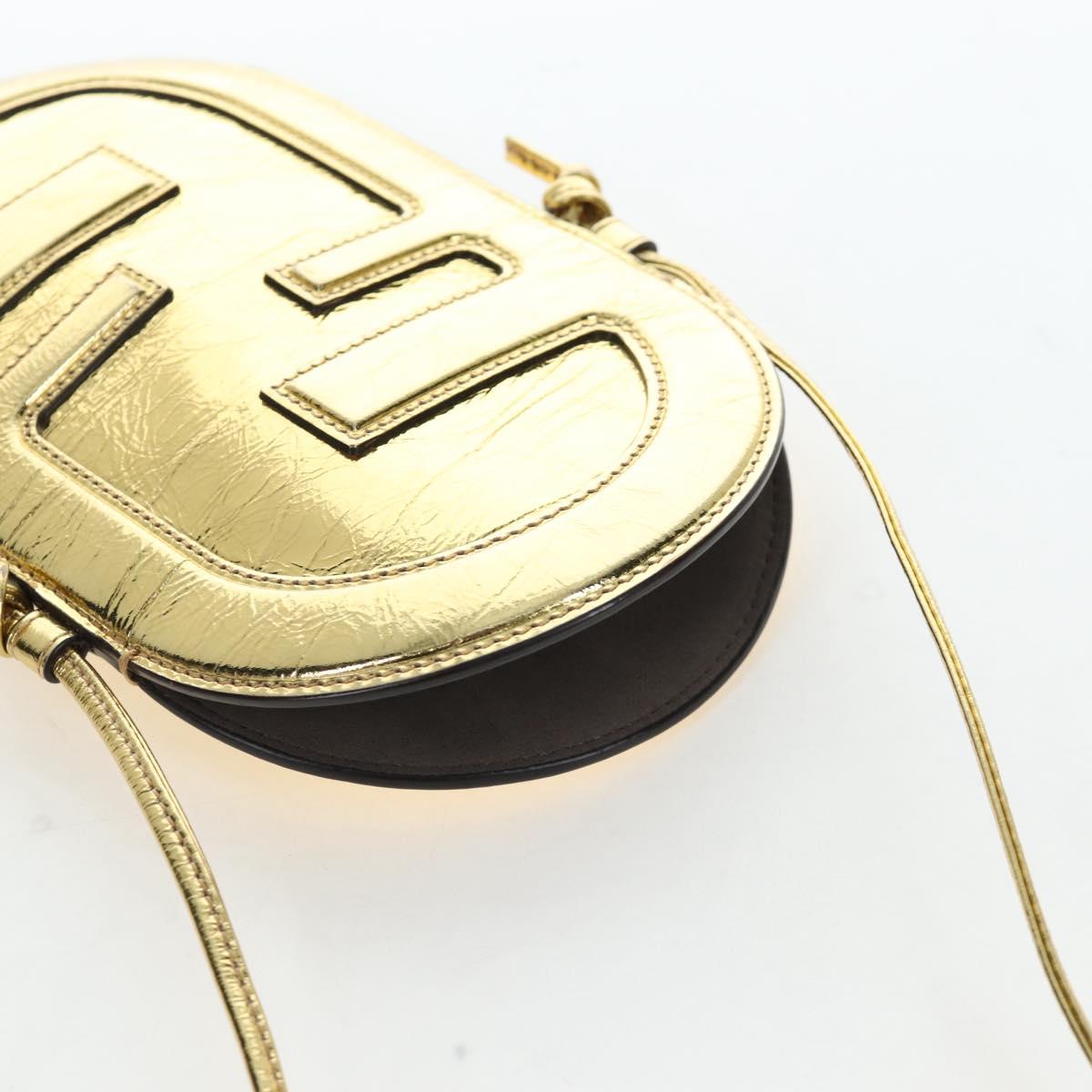 FENDI Shoulder Pouch Leather Gold Auth 206841M