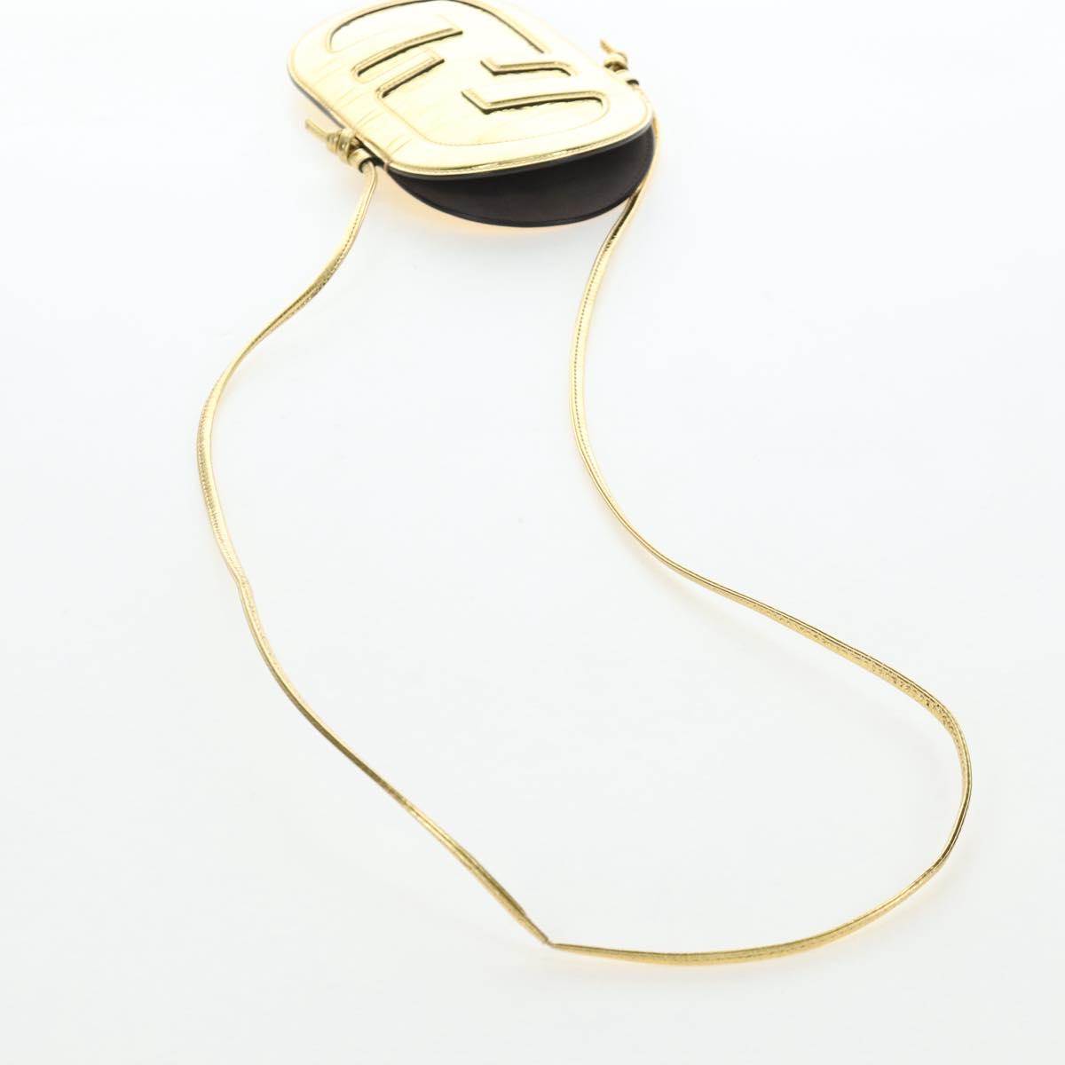 FENDI Shoulder Pouch Leather Gold Auth 206841M