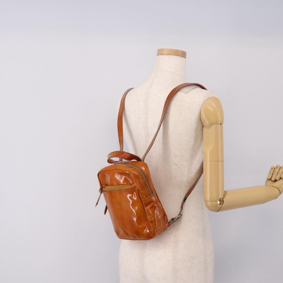 Miu Miu Backpack Patent Leather Brown Silver Auth 206864
