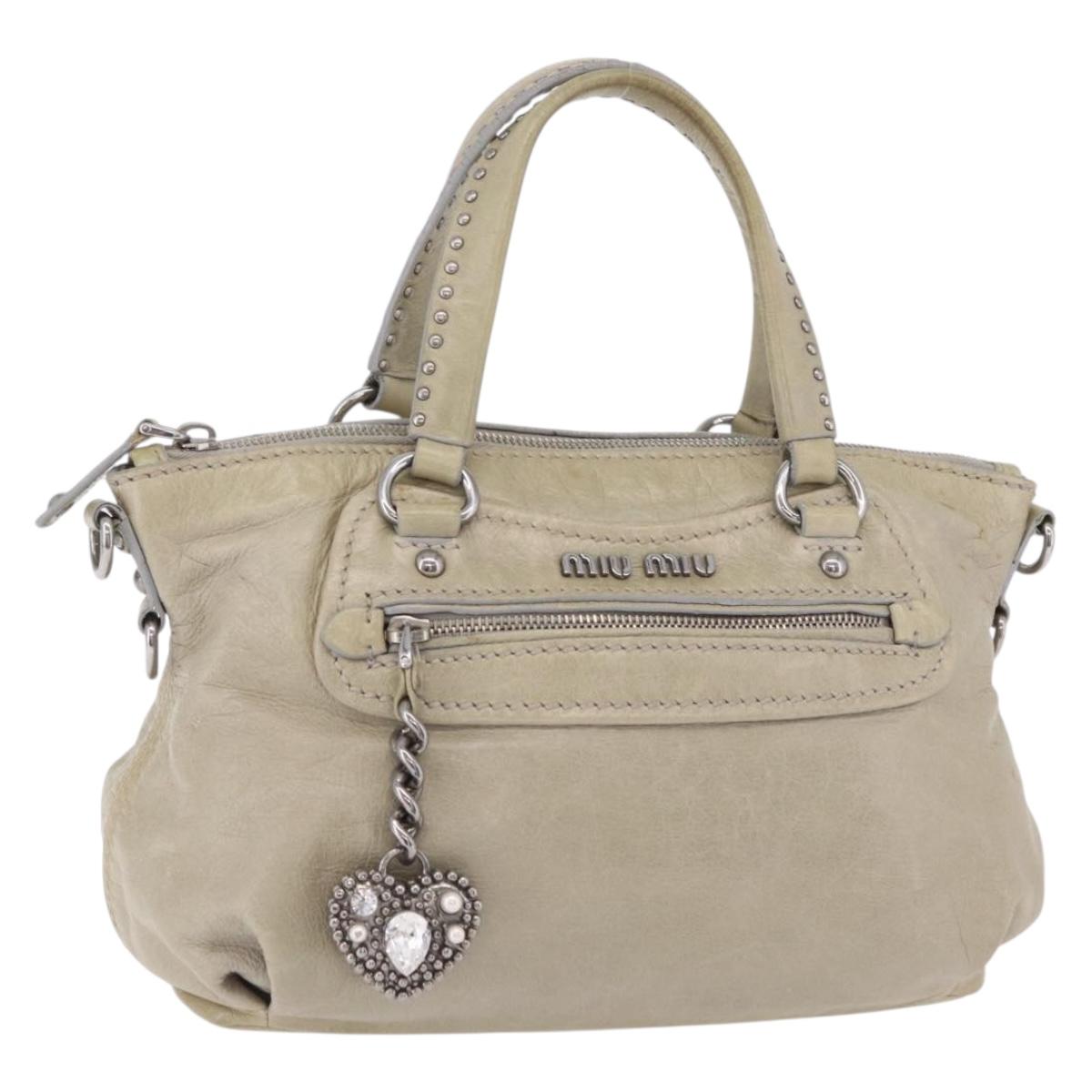 Miu Miu Hand Bag Leather Gray Silver Auth 206866A