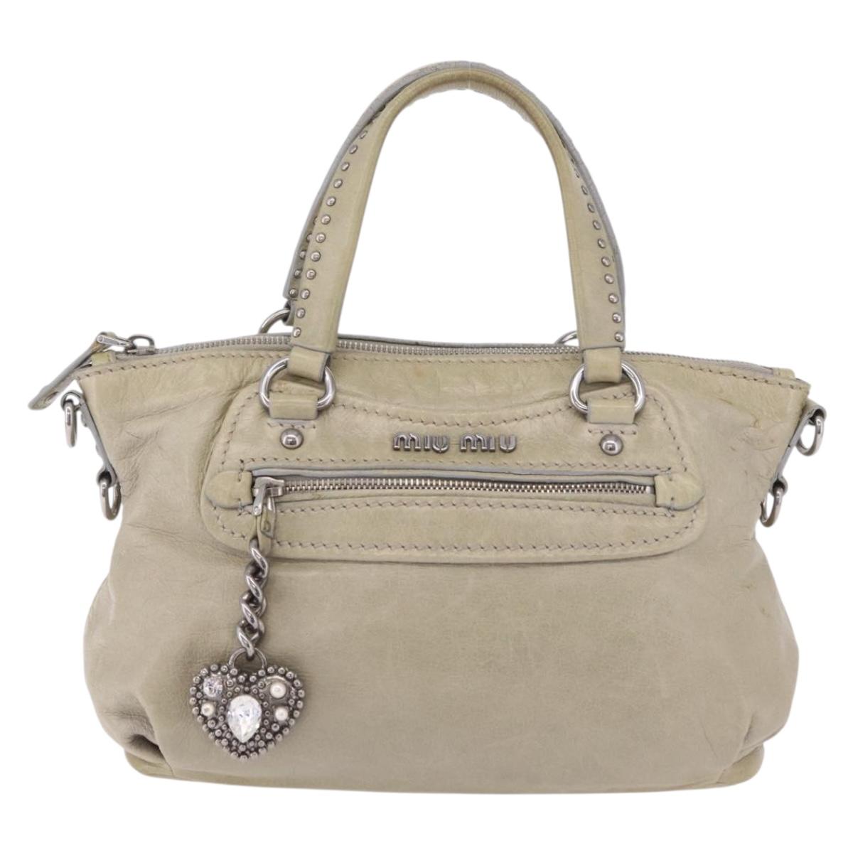 Miu Miu Hand Bag Leather Gray Silver Auth 206866A